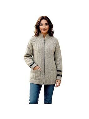 𝅺Handmade Chunky Knit Cardigan Sweater Sz M/L Gray Full Zip Neutral Heavy Top